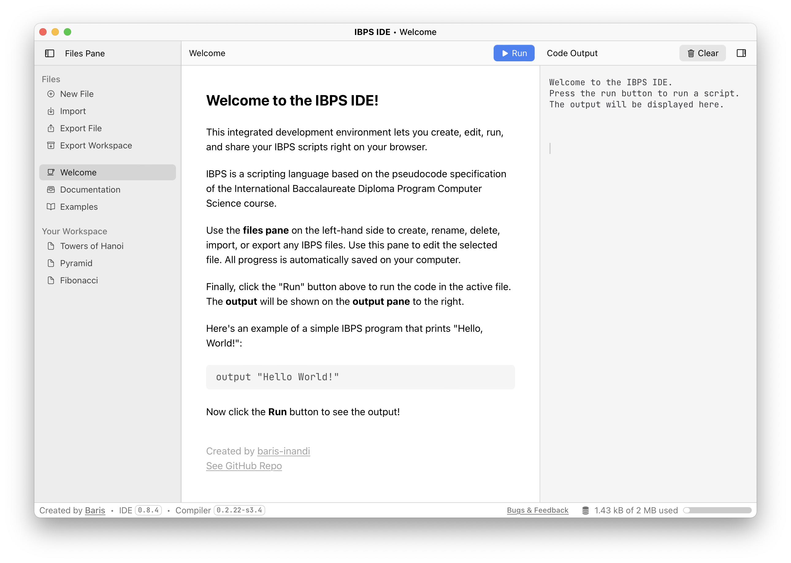 Screenshot of the IBPS IDE